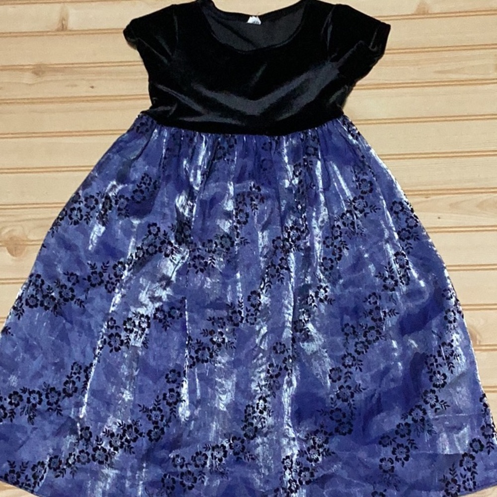 Black Velvet Top Purple Blue Metallic Holiday Dressy‎ Princess Party Dress